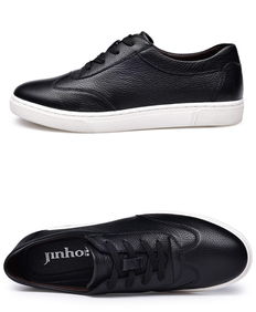 金猴休闲皮鞋系带板鞋男2018新款头层牛皮圆头潮鞋平底英伦风男鞋sq25118a