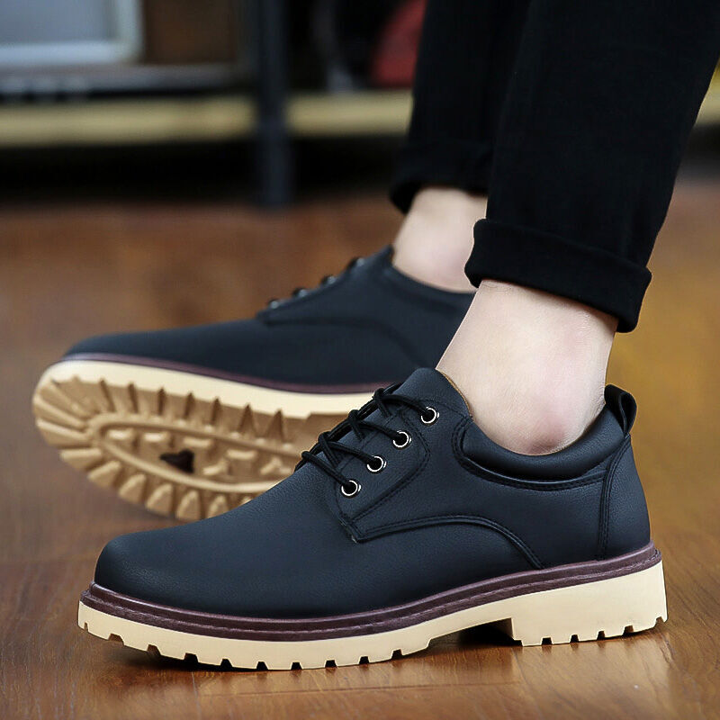 星马豪2016春秋新款大头商务休闲鞋男板鞋 英伦时尚系带正装鞋办公休闲皮鞋潮男鞋户外工装鞋 黑色 39