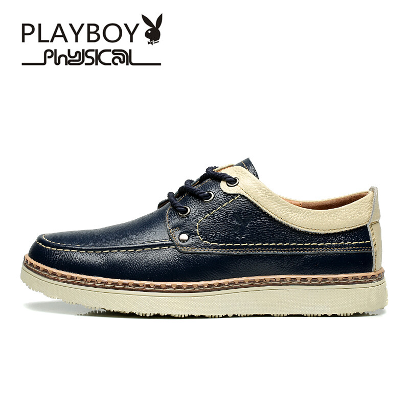 花花公子2016秋季新款男士休闲鞋新款英伦休闲皮鞋系带单鞋透气潮流男鞋子 深兰 41
