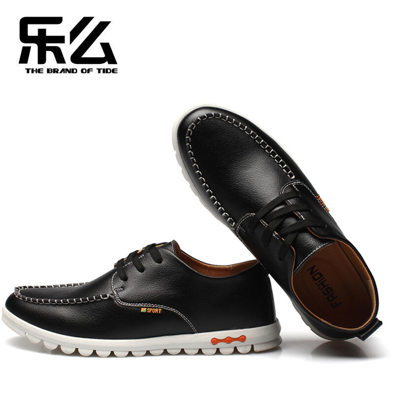 乐么 韩版时尚休闲鞋男士系带皮鞋男鞋子 黑色 43