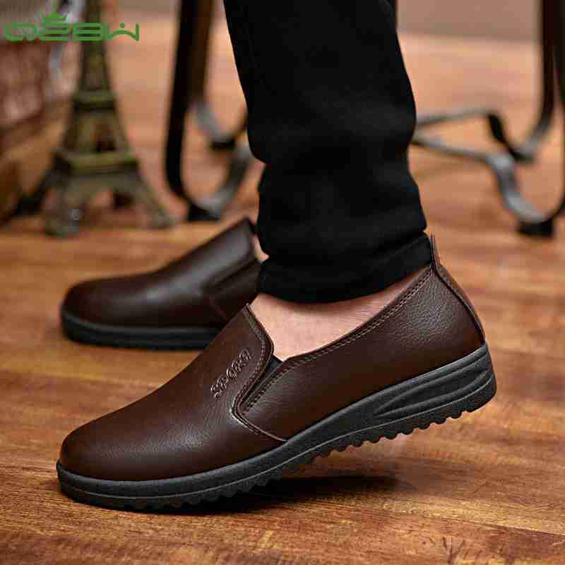 春之北纬商务休闲皮鞋2016男时尚春秋中老年爸爸鞋单鞋套脚懒人鞋休闲皮鞋YMJ1198YZ 黑色 38