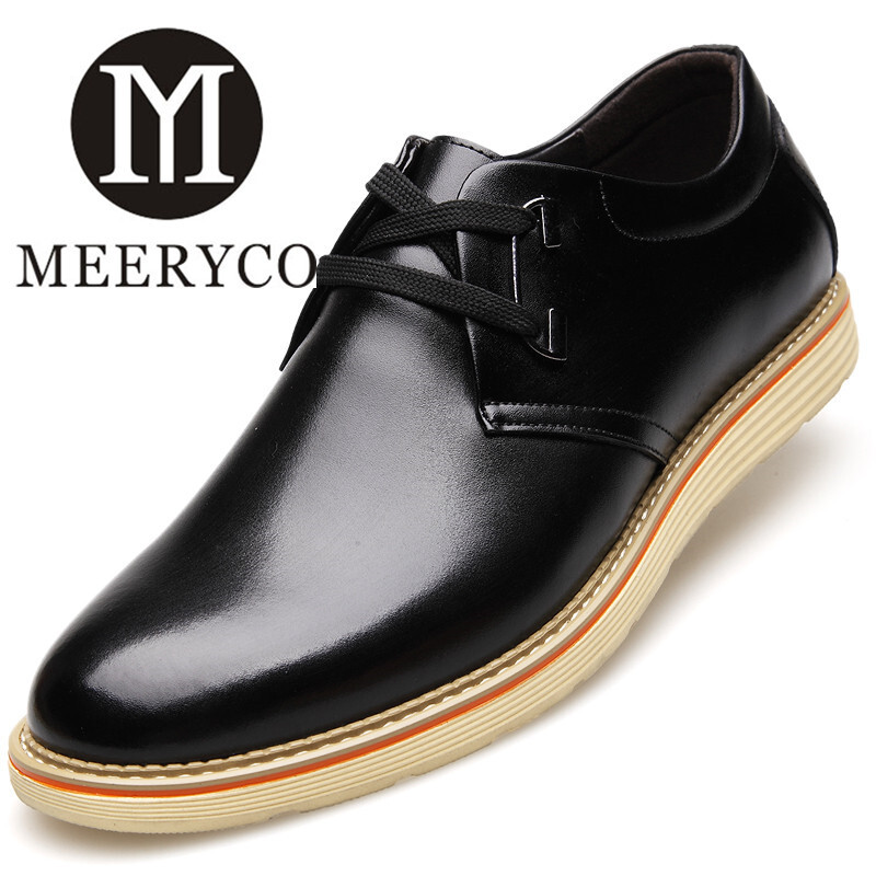 MEERYCO 2016年时尚专柜产品休闲鞋皮鞋休闲真皮男鞋英伦韩版潮鞋圆头系带春秋单鞋 黑色 38