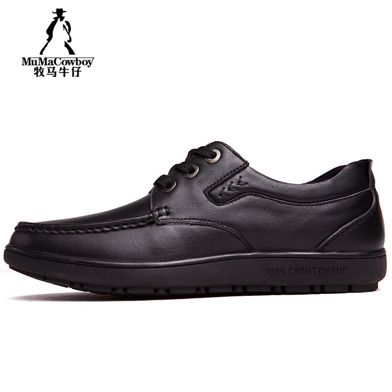 牧马牛仔商务休闲鞋 秋冬新款男士系带真皮皮鞋 黑色 44