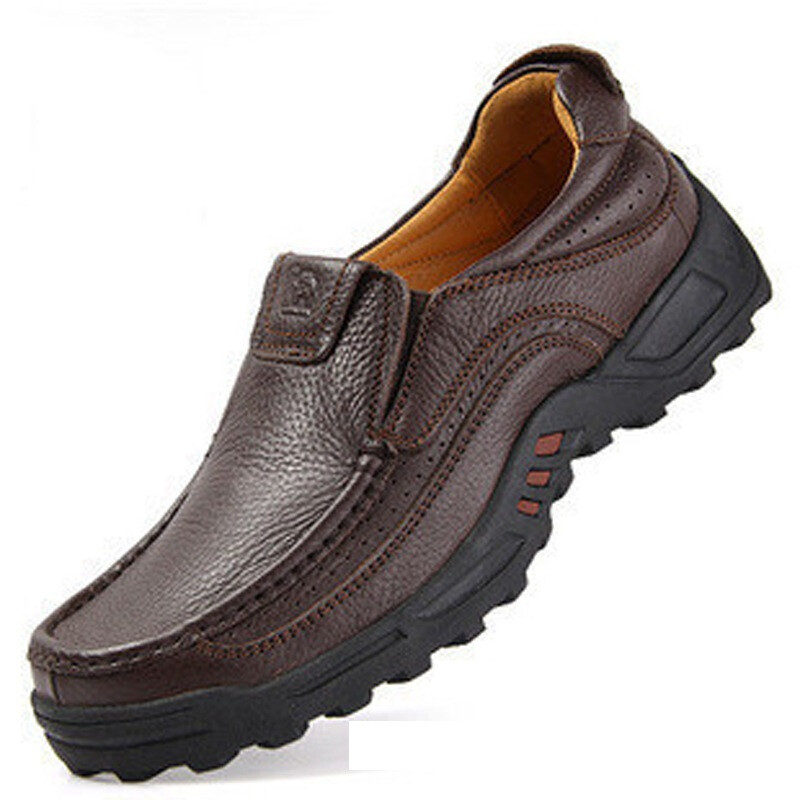 哥姿秀大码休闲鞋男鞋正装皮鞋透气懒人套脚休闲鞋子 黑色 43