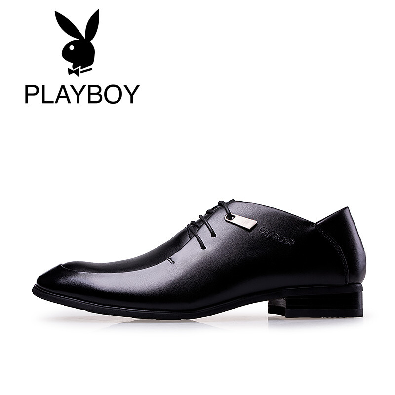 花花公子旗舰店男士皮鞋男鞋夏季新款鞋子英伦正装鞋休闲商务鞋 黑色 41