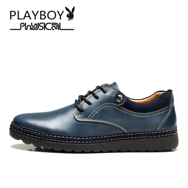 新款百搭商务休闲皮鞋男士潮流英伦低帮鞋韩版休闲板鞋青年时尚户外休闲鞋子系带男鞋子 蓝色 40