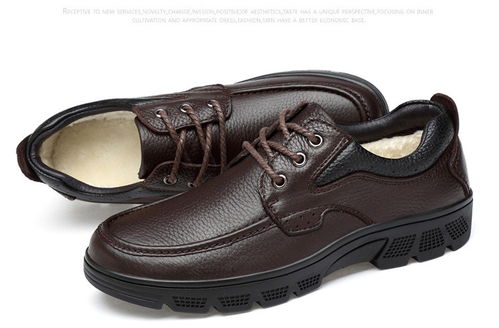 洋湖轩榭 春季男士系带商务休闲皮鞋牛皮大码男鞋透气中年爸爸鞋