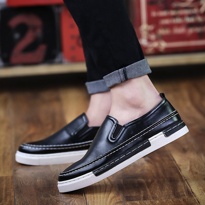 休闲皮鞋2017冬季青春潮流休闲鞋男鞋透气帆布鞋男鞋英伦运动休闲鞋一脚蹬男鞋板鞋懒人鞋 YJ-3001黑色 41